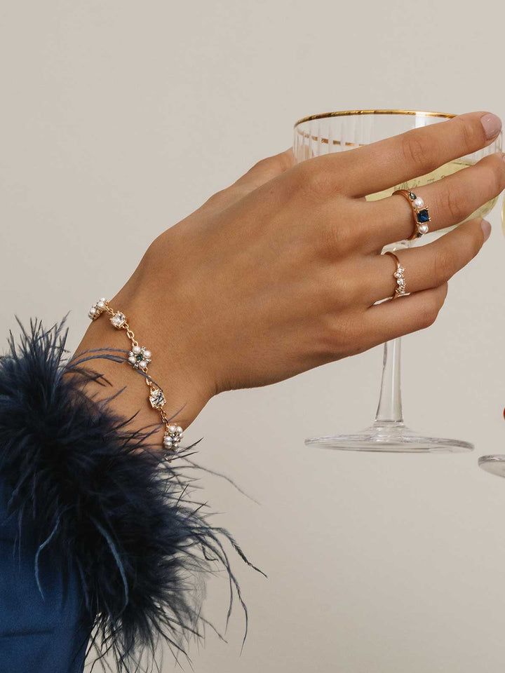 Olive & Piper Katerina Statement Bracelet - Blue and Pearl