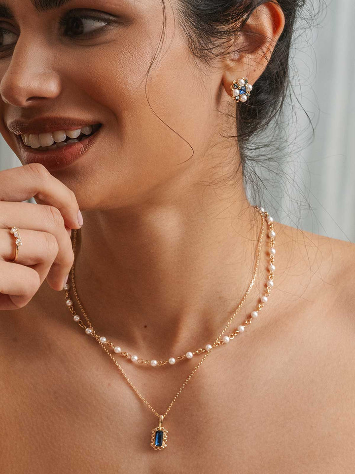 Olive & Piper Regina Vintage Studs - Pearl and Blue