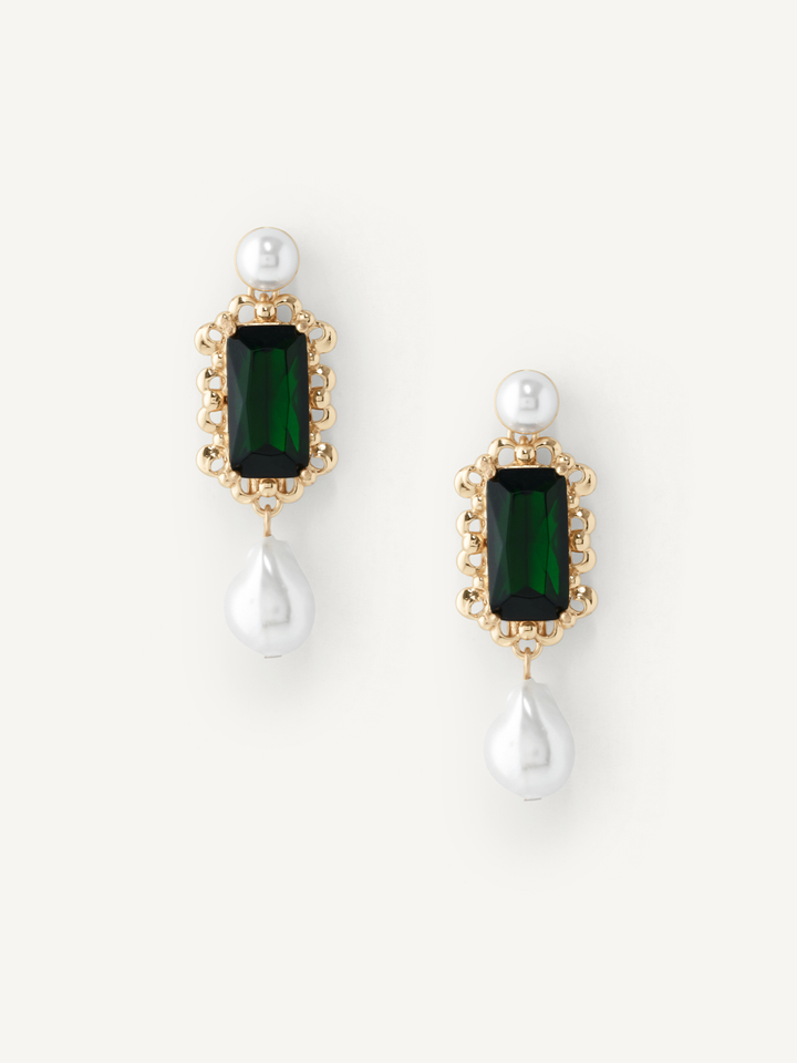 Olive & Piper Vittoria Statement Earrings - Green and Pearl