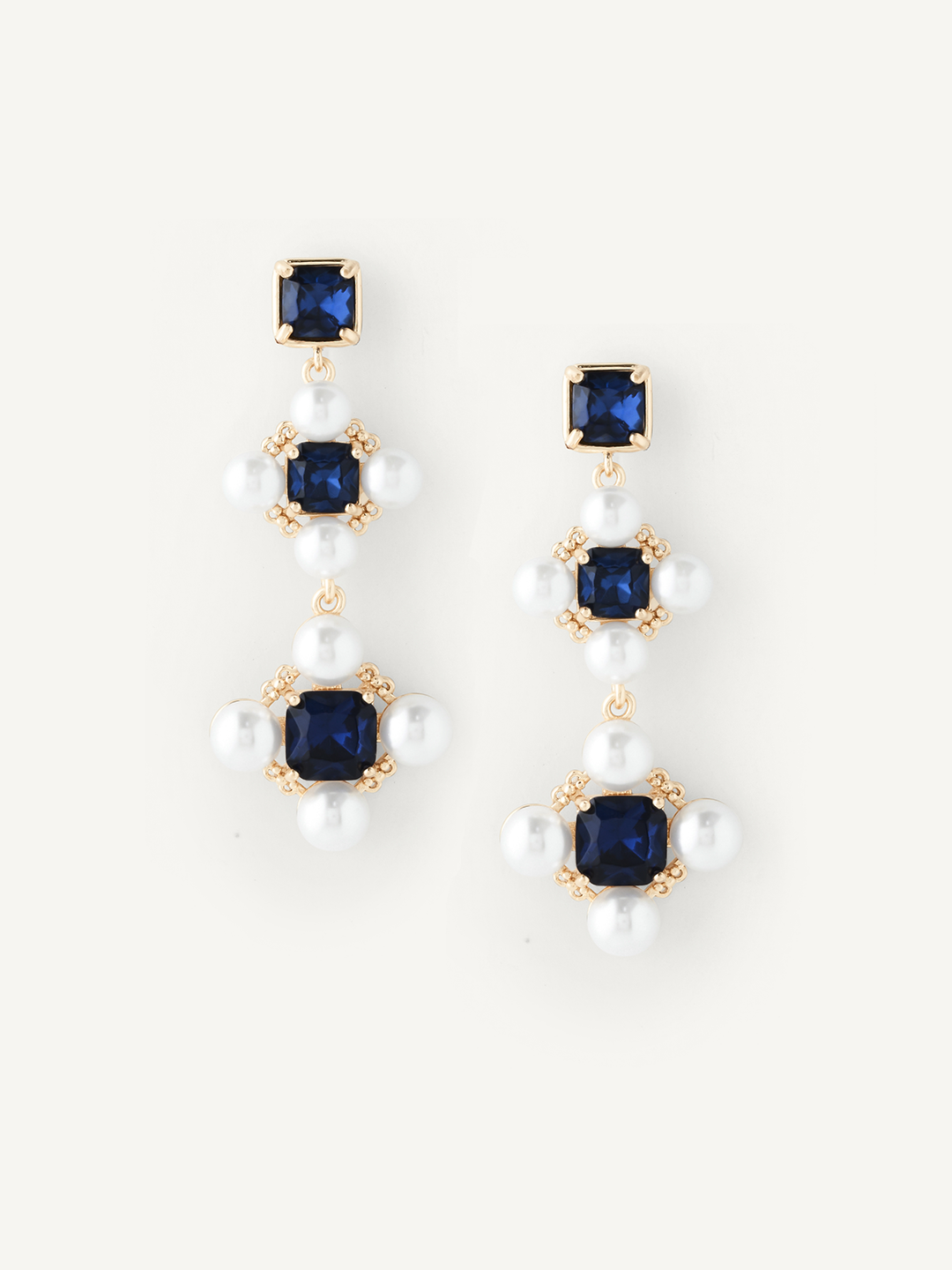 Olive & Piper Marguerite Statement Earrings - Blue and Pearl
