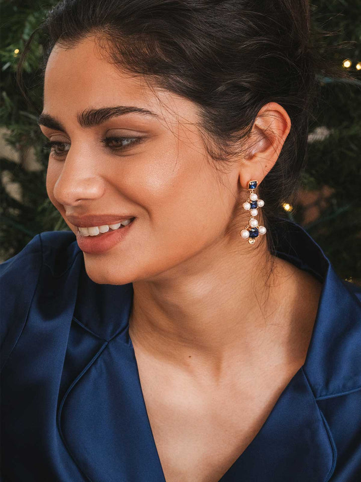 Olive & Piper Marguerite Statement Earrings - Blue and Pearl