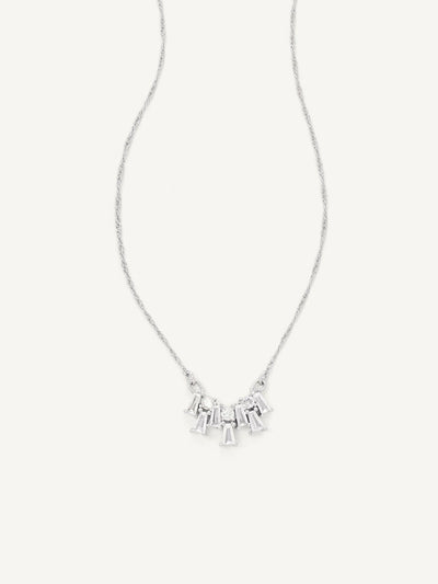 Silver necklace with small gems on a white background