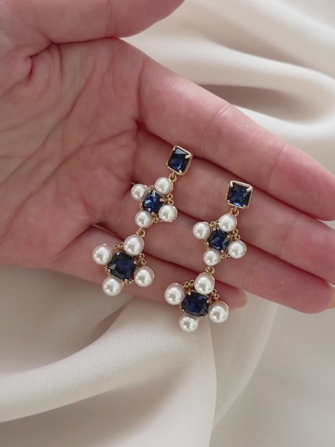 Olive & Piper Marguerite Statement Earrings - Blue and Pearl