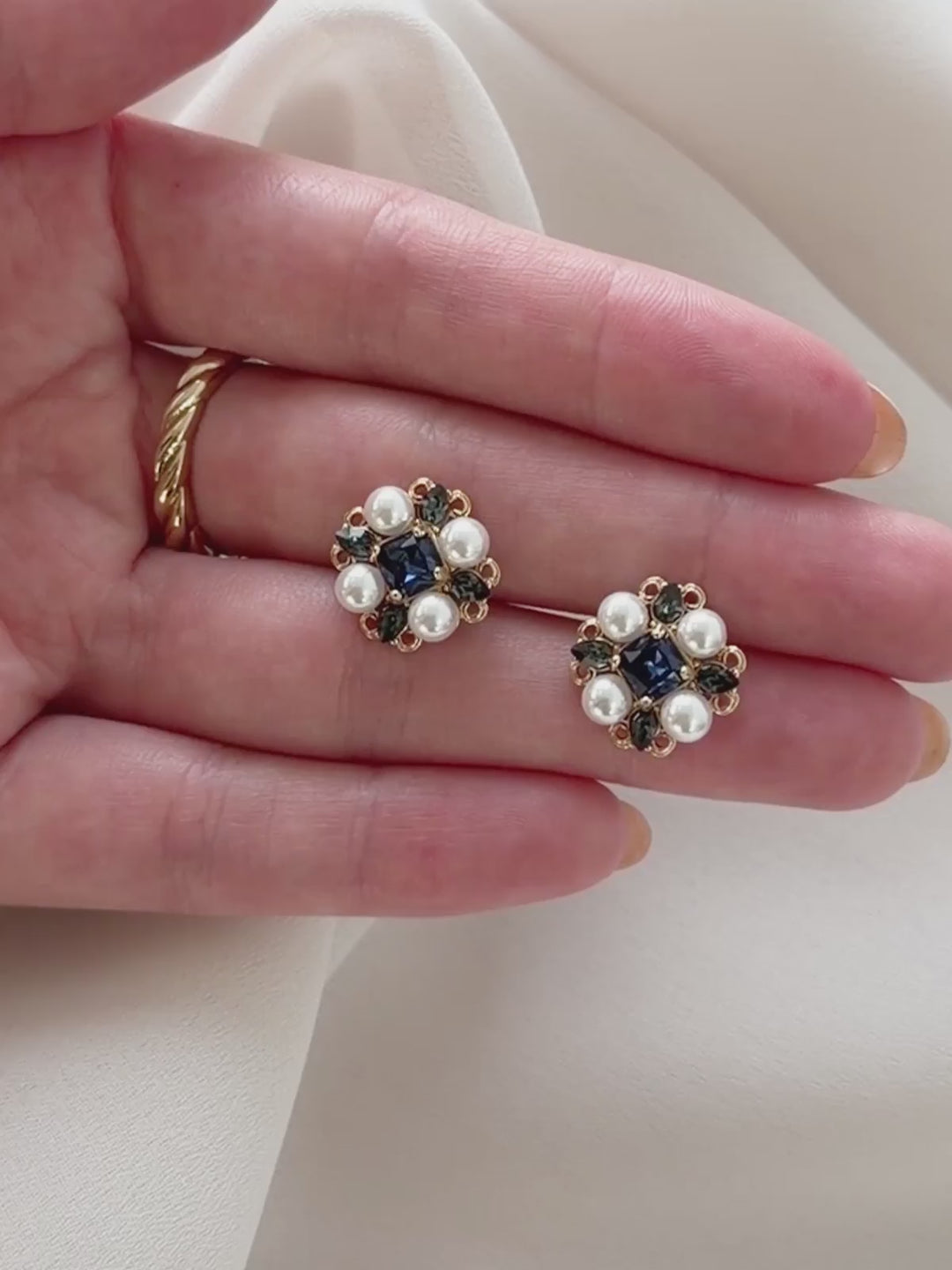 Olive & Piper Regina Vintage Studs - Pearl and Blue